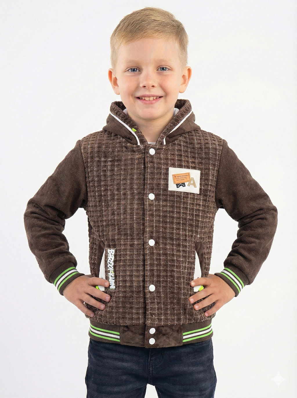 Boys' Maroon Velvet and Textured Bomber Jacket with Hood