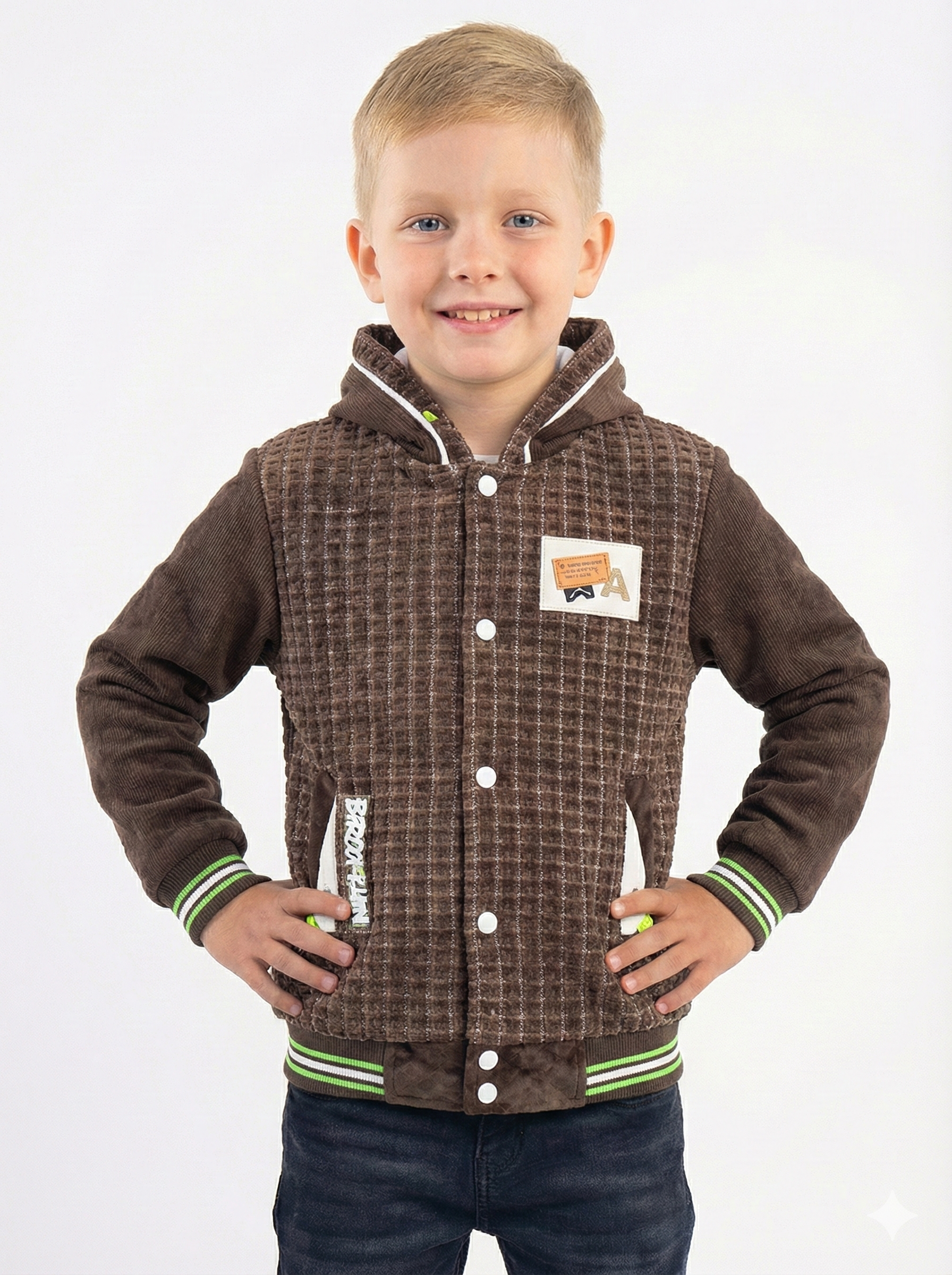 Boys' Maroon Velvet and Textured Bomber Jacket with Hood