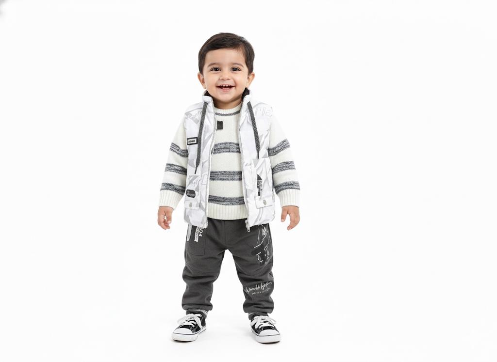 Toddler Boys' Puffer Vest, Striped Sweater, and Graphic Jogger Set