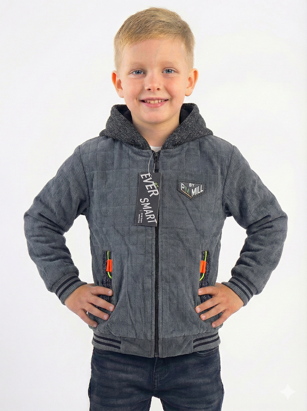 Boys' Quilted Full-Zip Jacket with Contrasting Hood