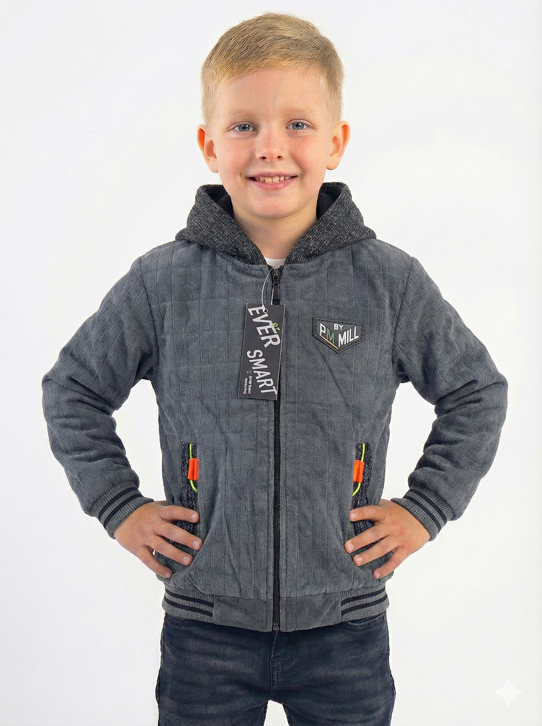 Boys' Quilted Full-Zip Jacket with Contrasting Hood