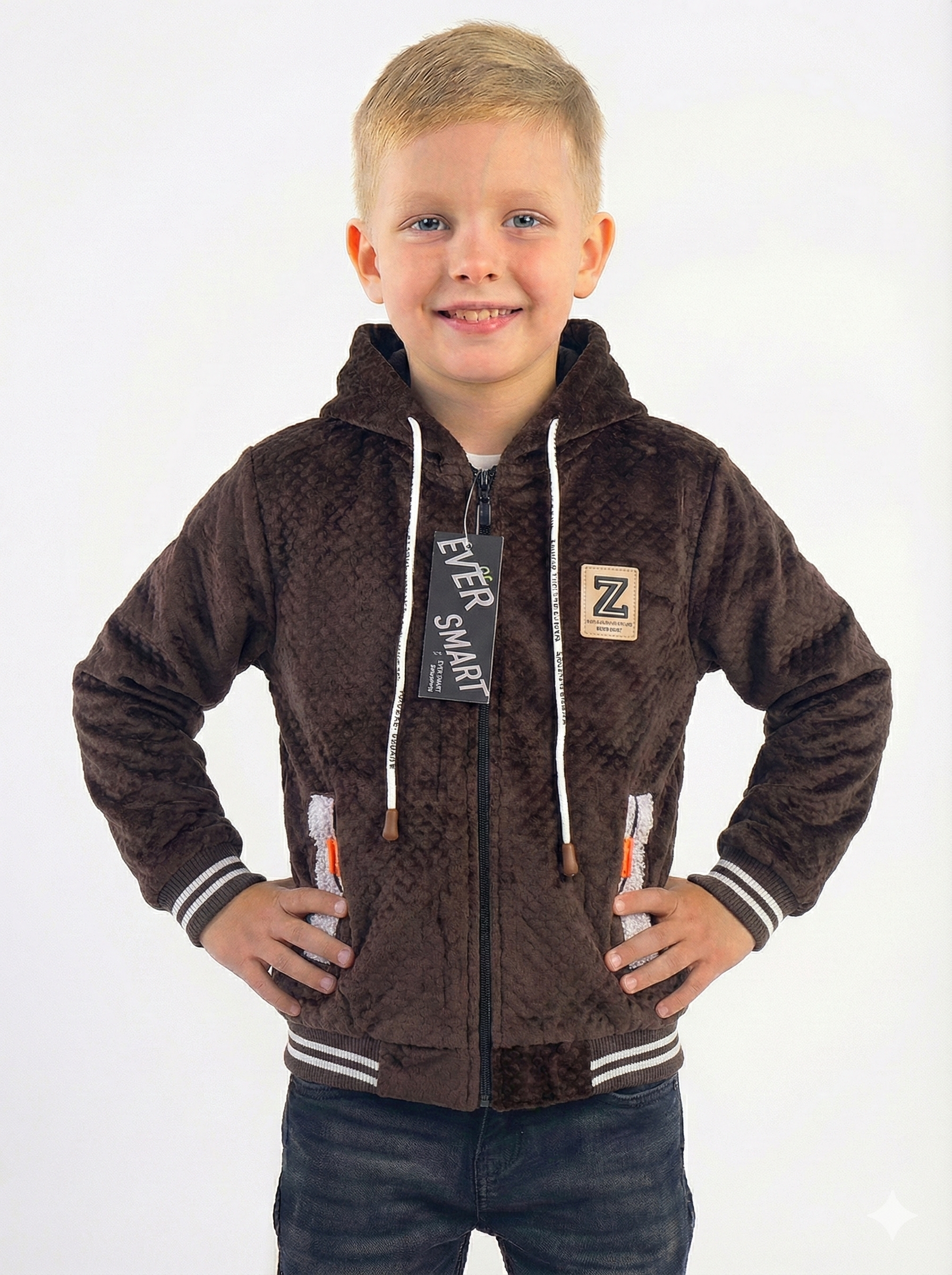 Boys' Quilted Full-Zip Jacket with Contrasting Hood