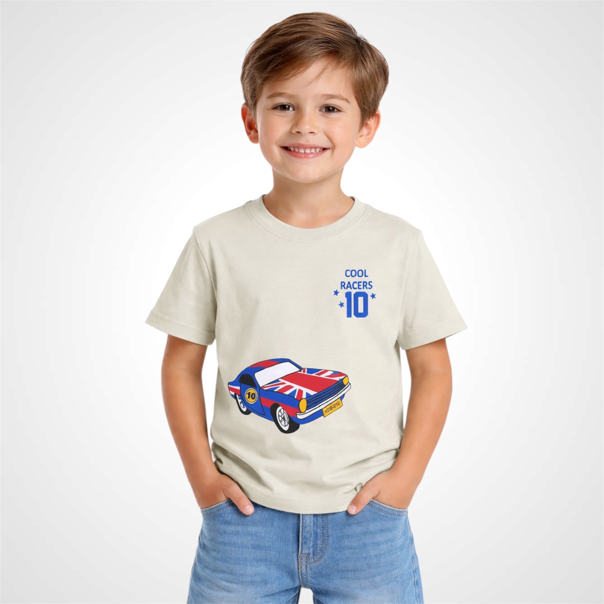 Boys Crew Neck Cotton T-Shirt | Racers Sports Car Graphic