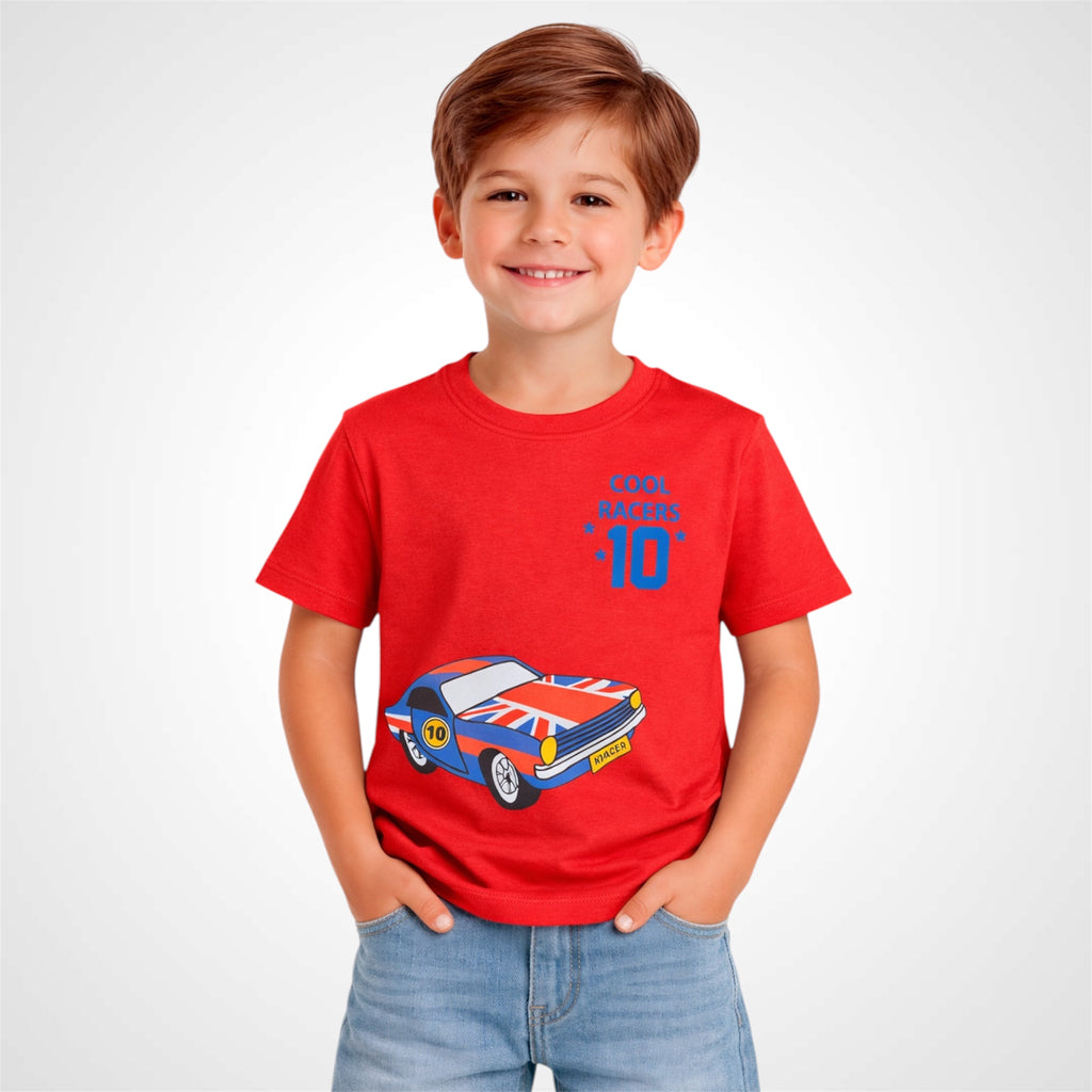 Boys Crew Neck Cotton T-Shirt | Racers Sports Car Graphic