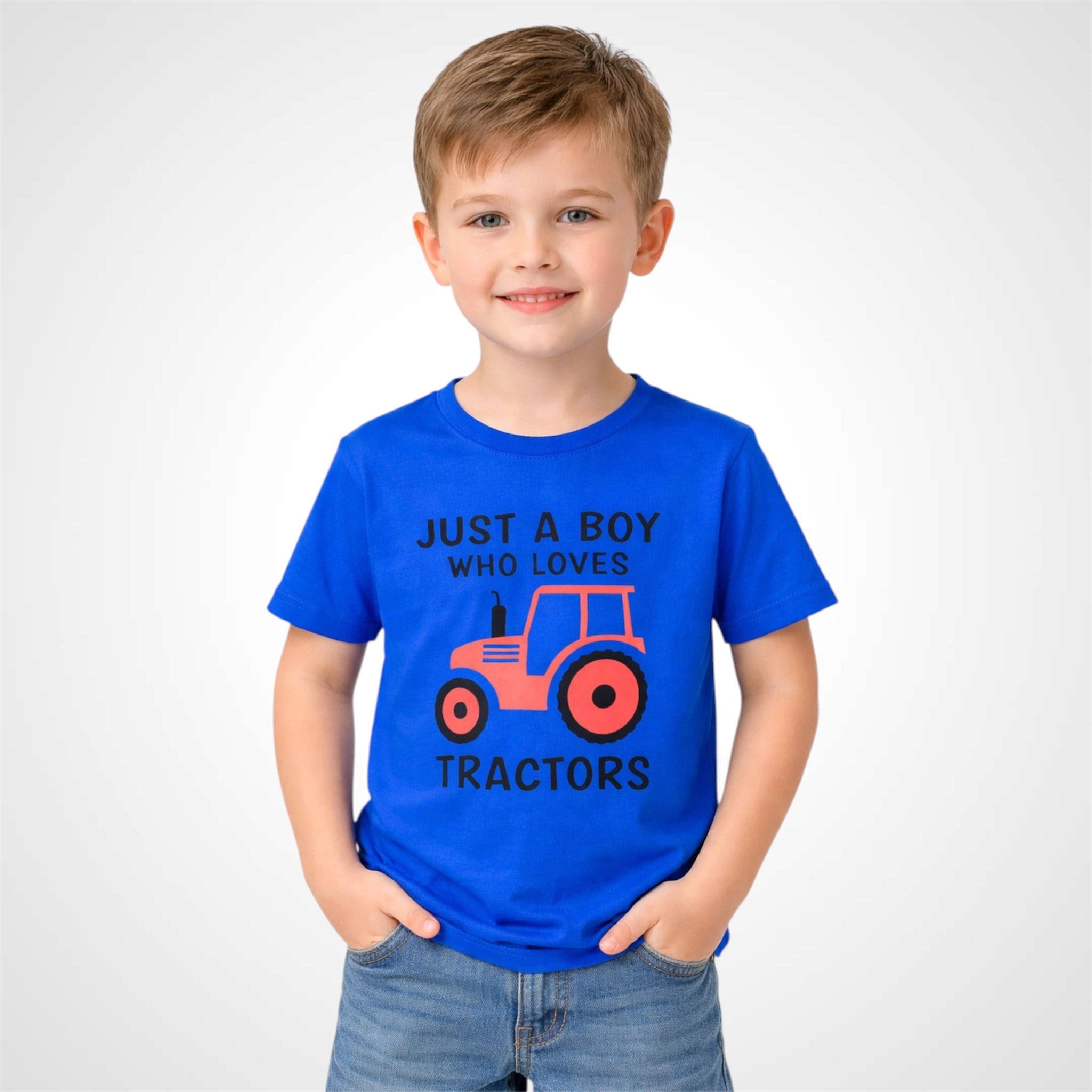 Boys Crew Neck Cotton T-Shirt Tractor Graphic