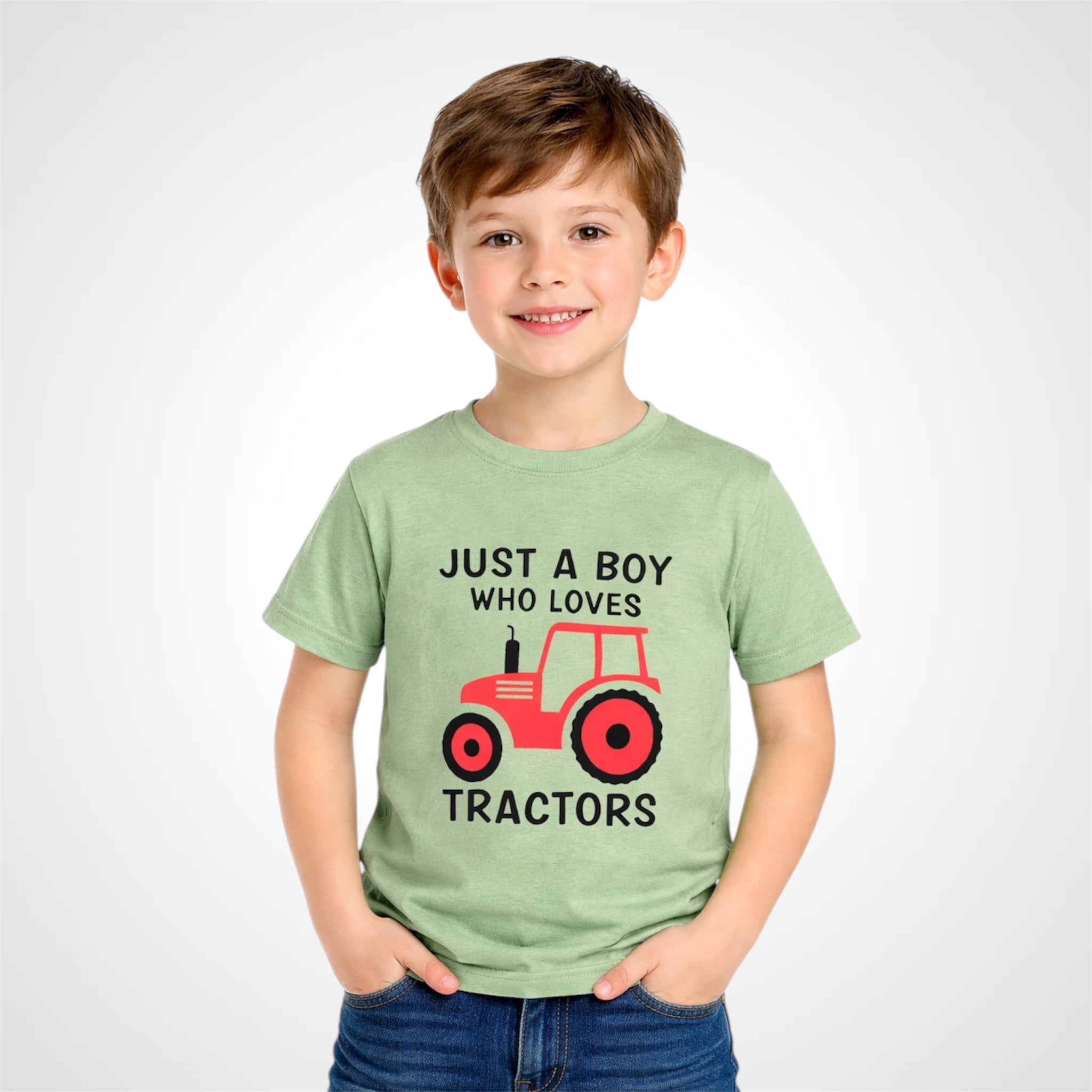 Boys Crew Neck Cotton T-Shirt Tractor Graphic