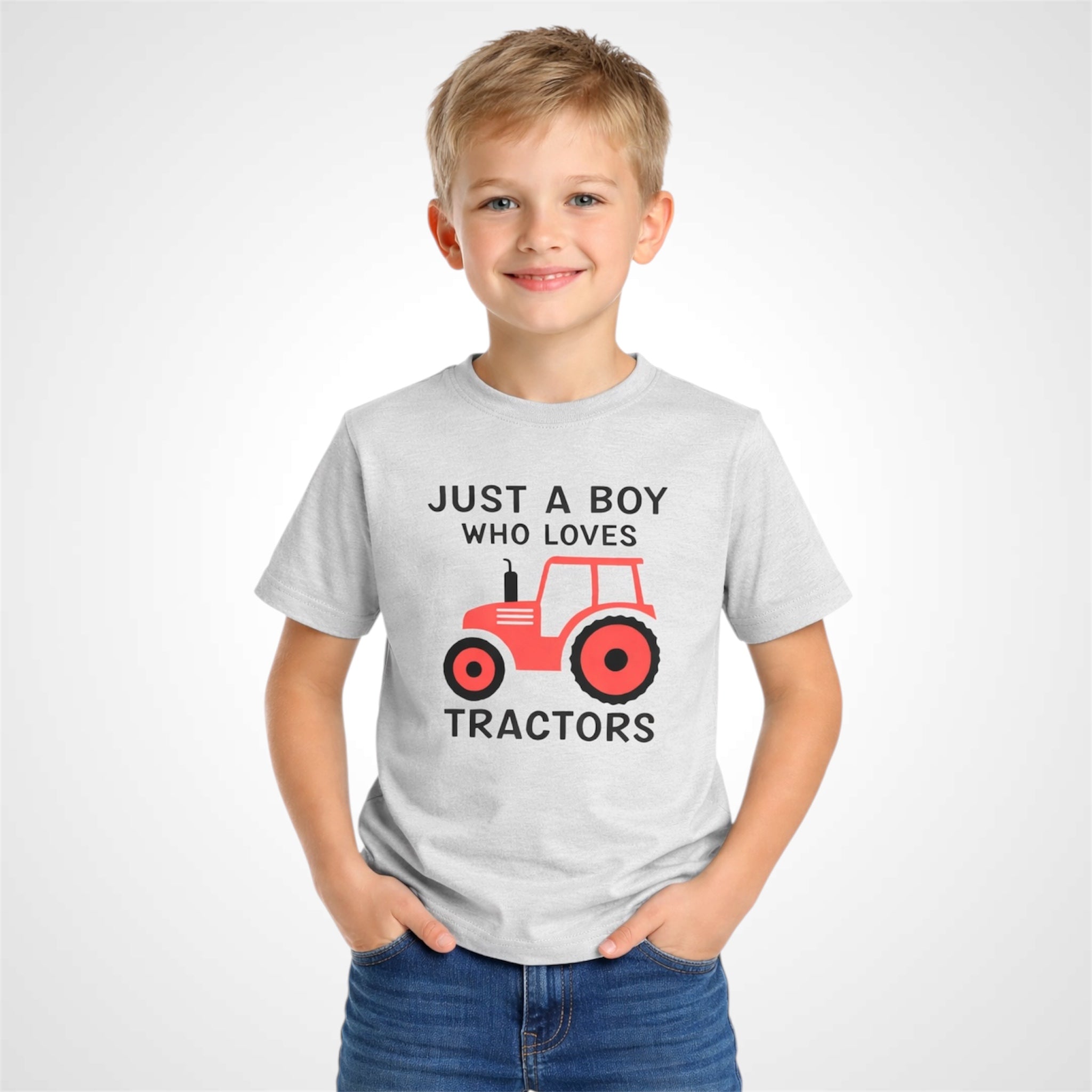 Boys Crew Neck Cotton T-Shirt Tractor Graphic