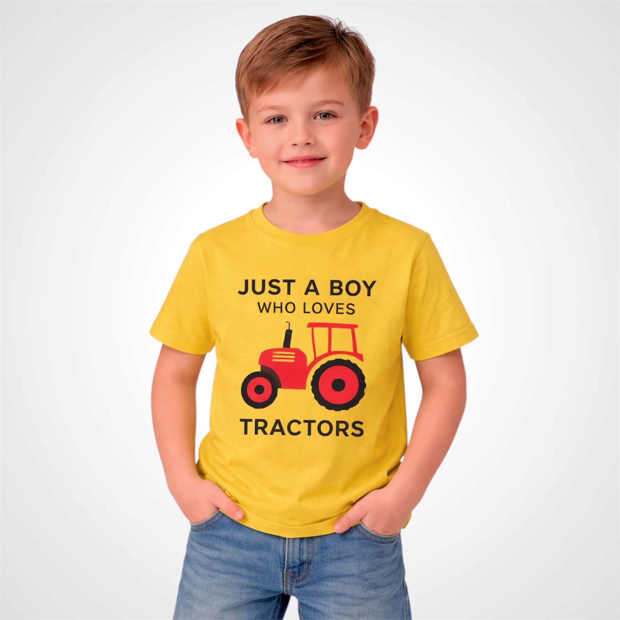 Boys Crew Neck Cotton T-Shirt Tractor Graphic