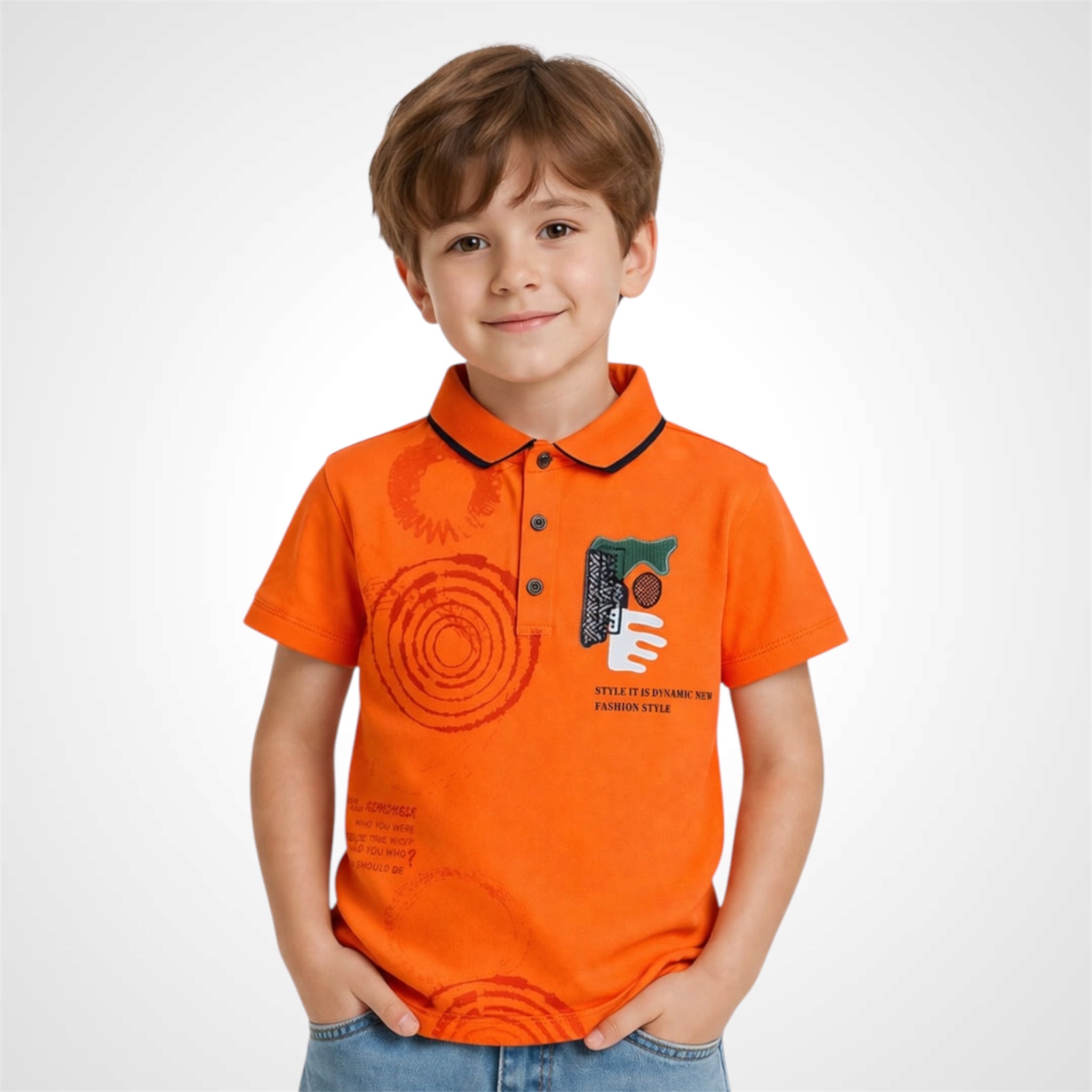 Boys Graphic Print Polo Shirt - Premium Cotton Casual Wear for Kids
