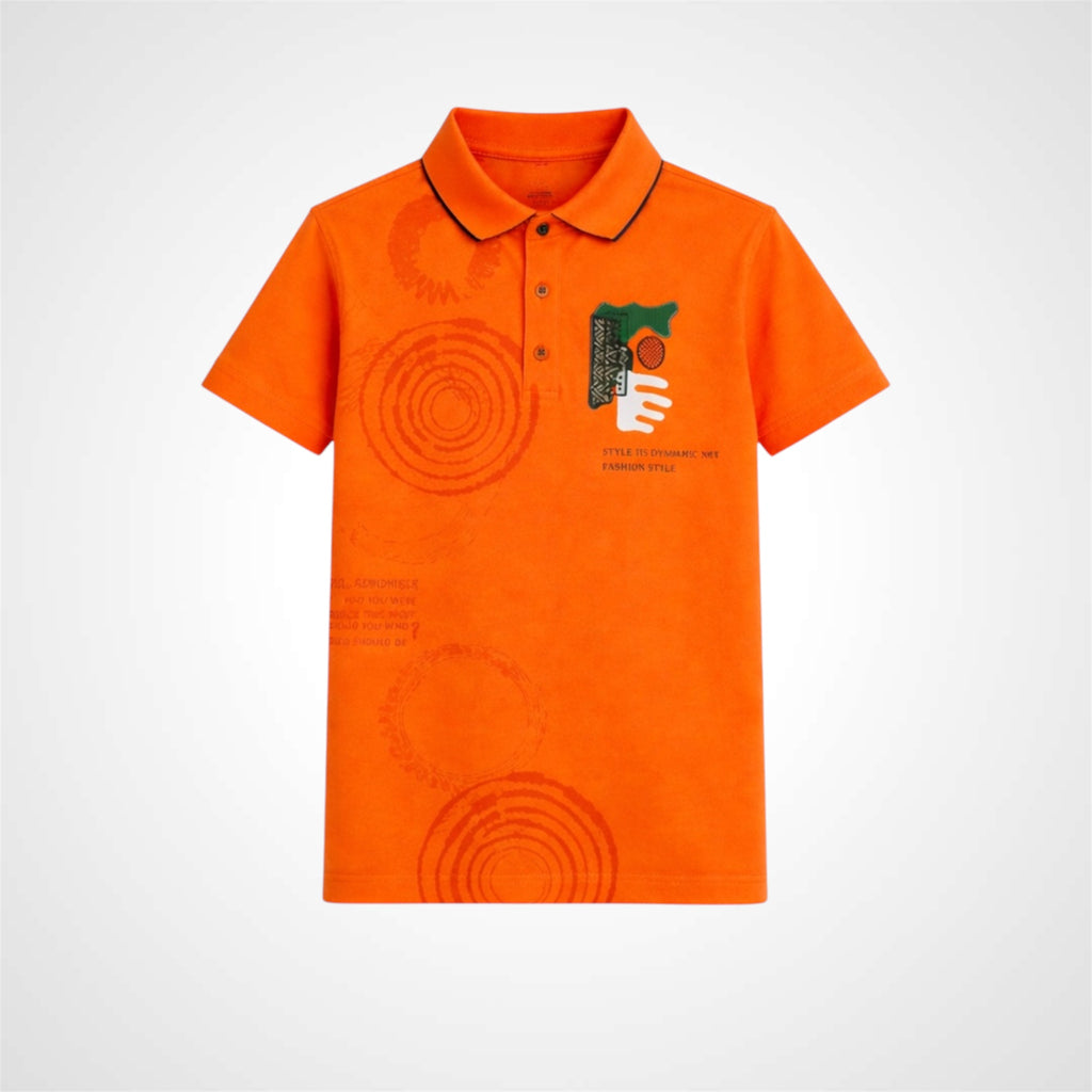 Boys Graphic Print Polo Shirt - Premium Cotton Casual Wear for Kids