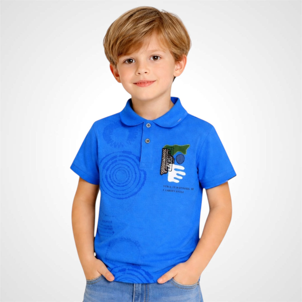 Boys Graphic Print Polo Shirt - Premium Cotton Casual Wear for Kids