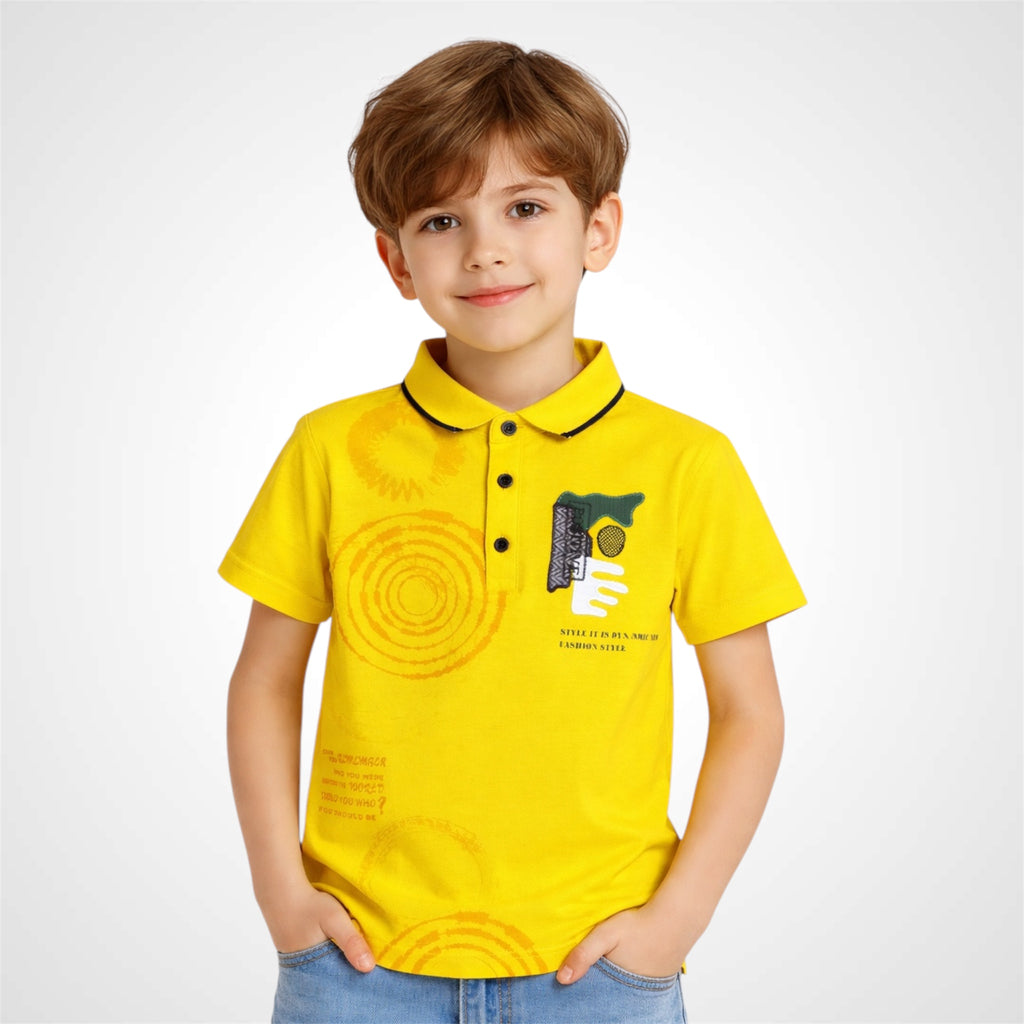 Boys Graphic Print Polo Shirt - Premium Cotton Casual Wear for Kids