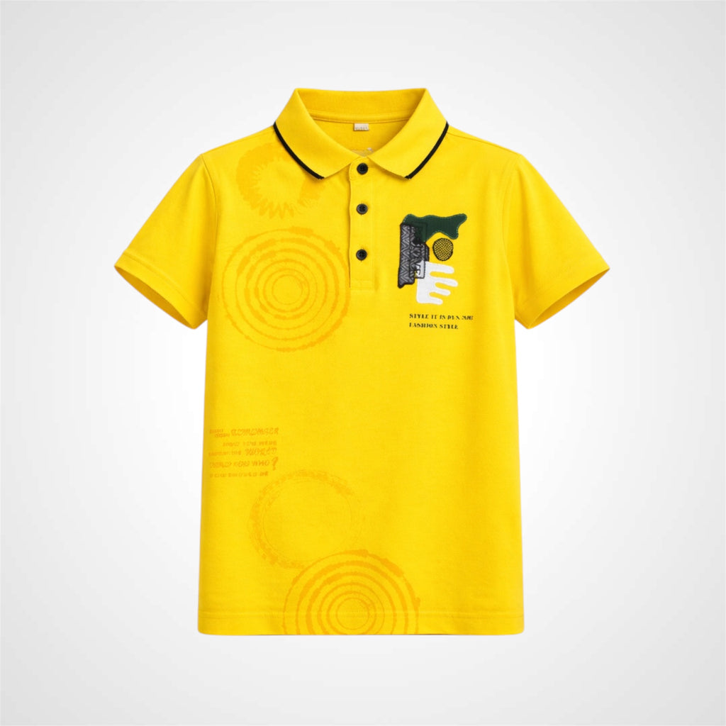 Boys Graphic Print Polo Shirt - Premium Cotton Casual Wear for Kids