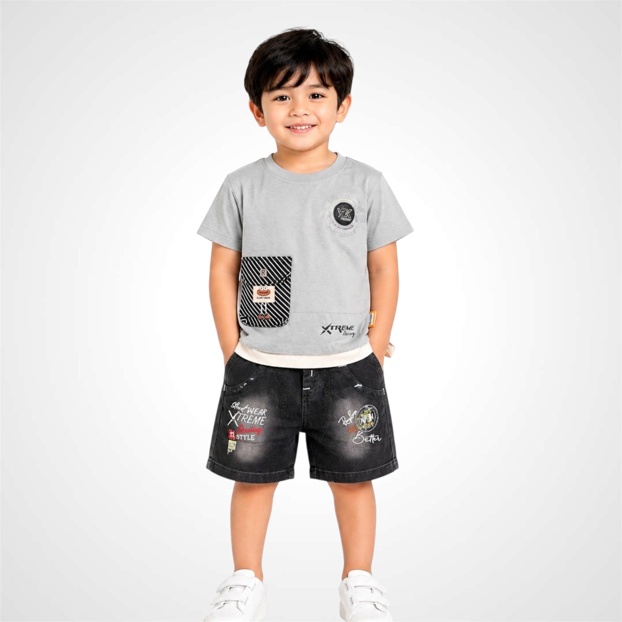 Boys-casual-graphic-tshirt-and-denim-shorts-outfit-set