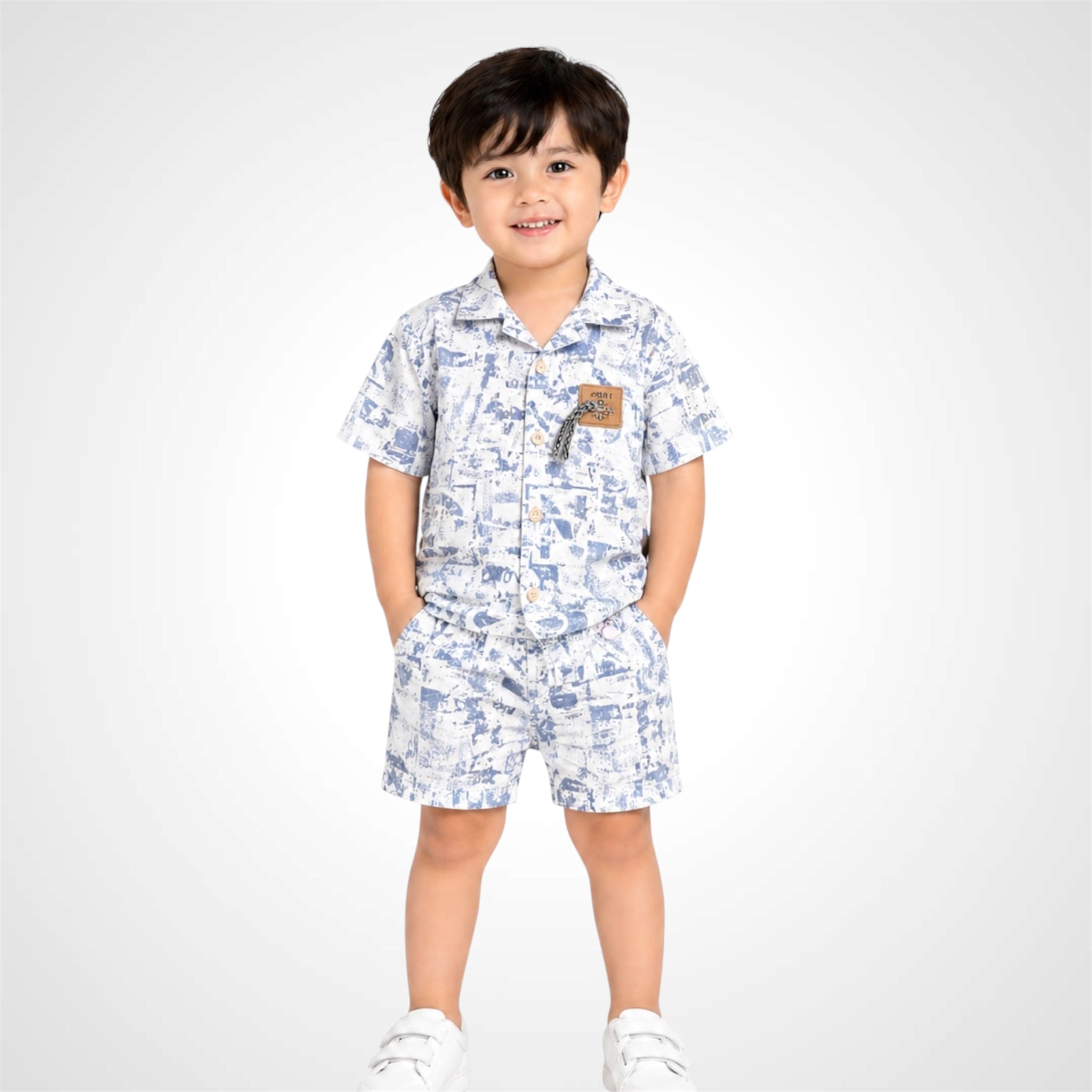 Boys Typography Print Casual Shirt & Matching Shorts Co-ord Set