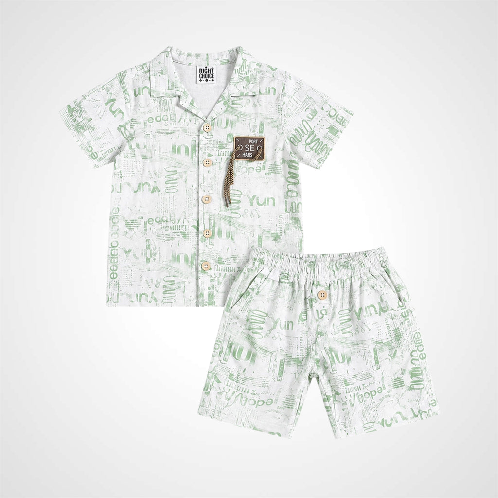 Boys Typography Print Casual Shirt & Matching Shorts Co-ord Set