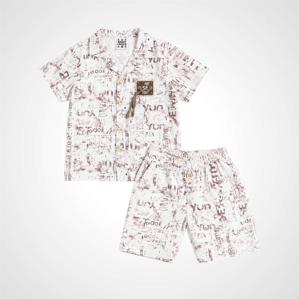 Boys Typography Print Casual Shirt & Matching Shorts Co-ord Set