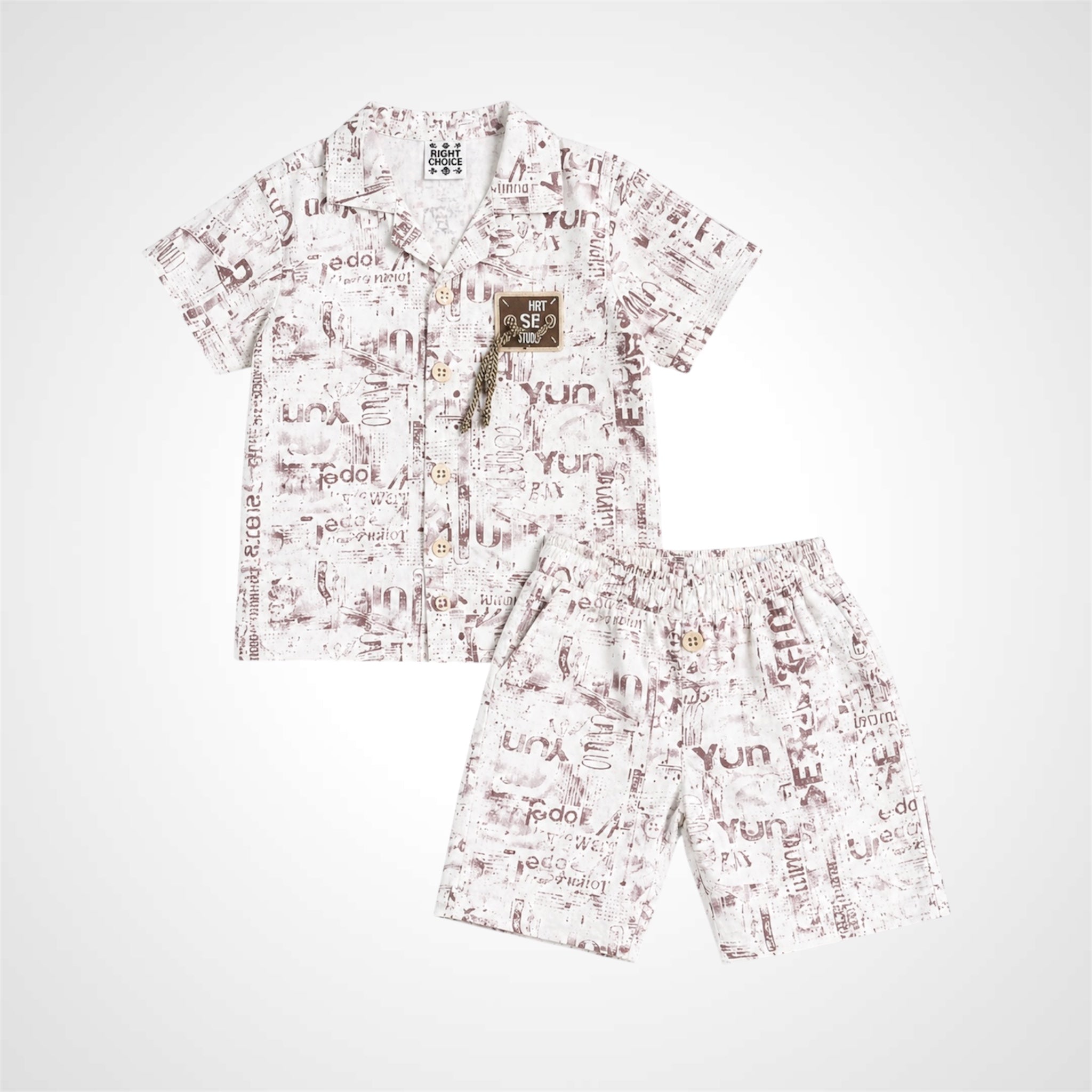 Boys Typography Print Casual Shirt & Matching Shorts Co-ord Set