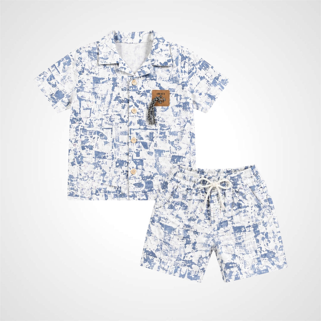 Boys Typography Print Casual Shirt & Matching Shorts Co-ord Set