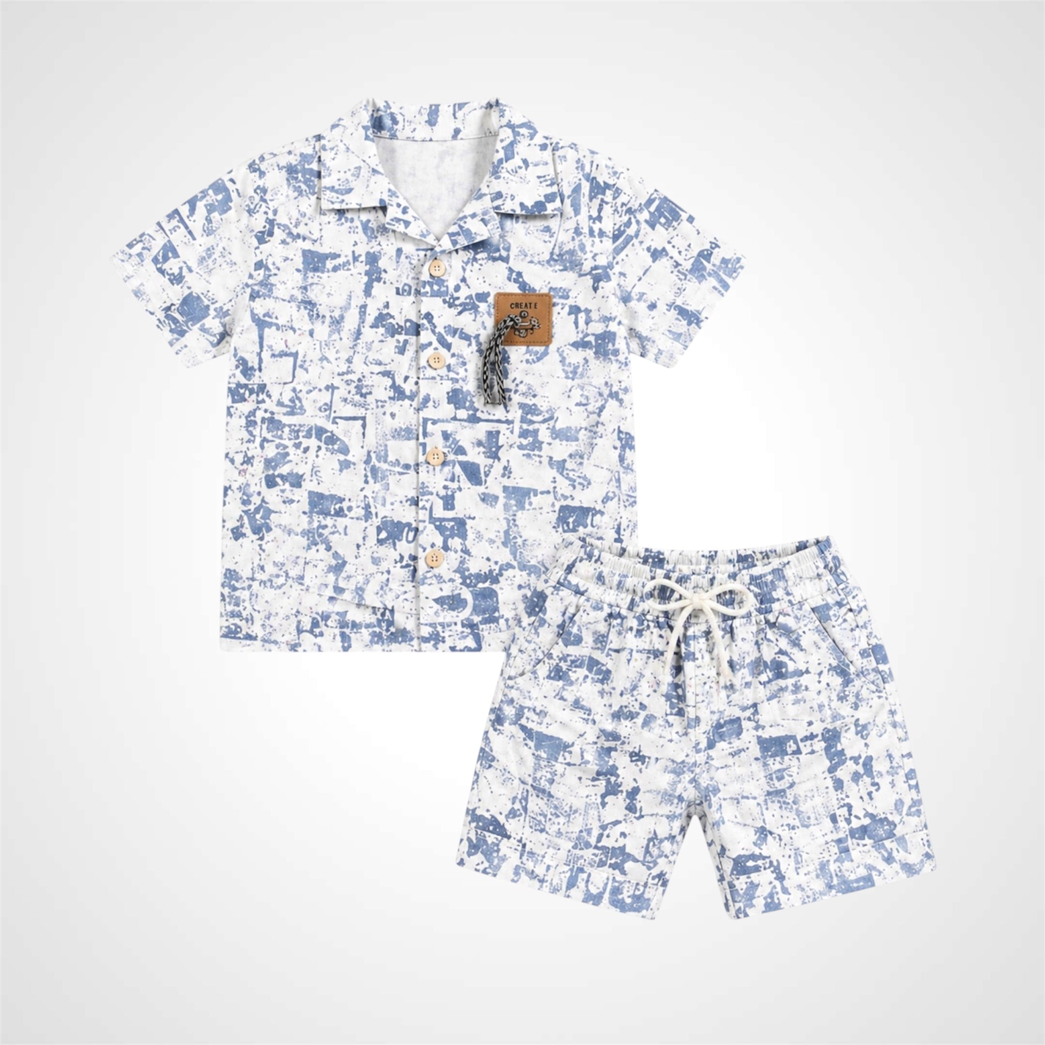 Boys Typography Print Casual Shirt & Matching Shorts Co-ord Set