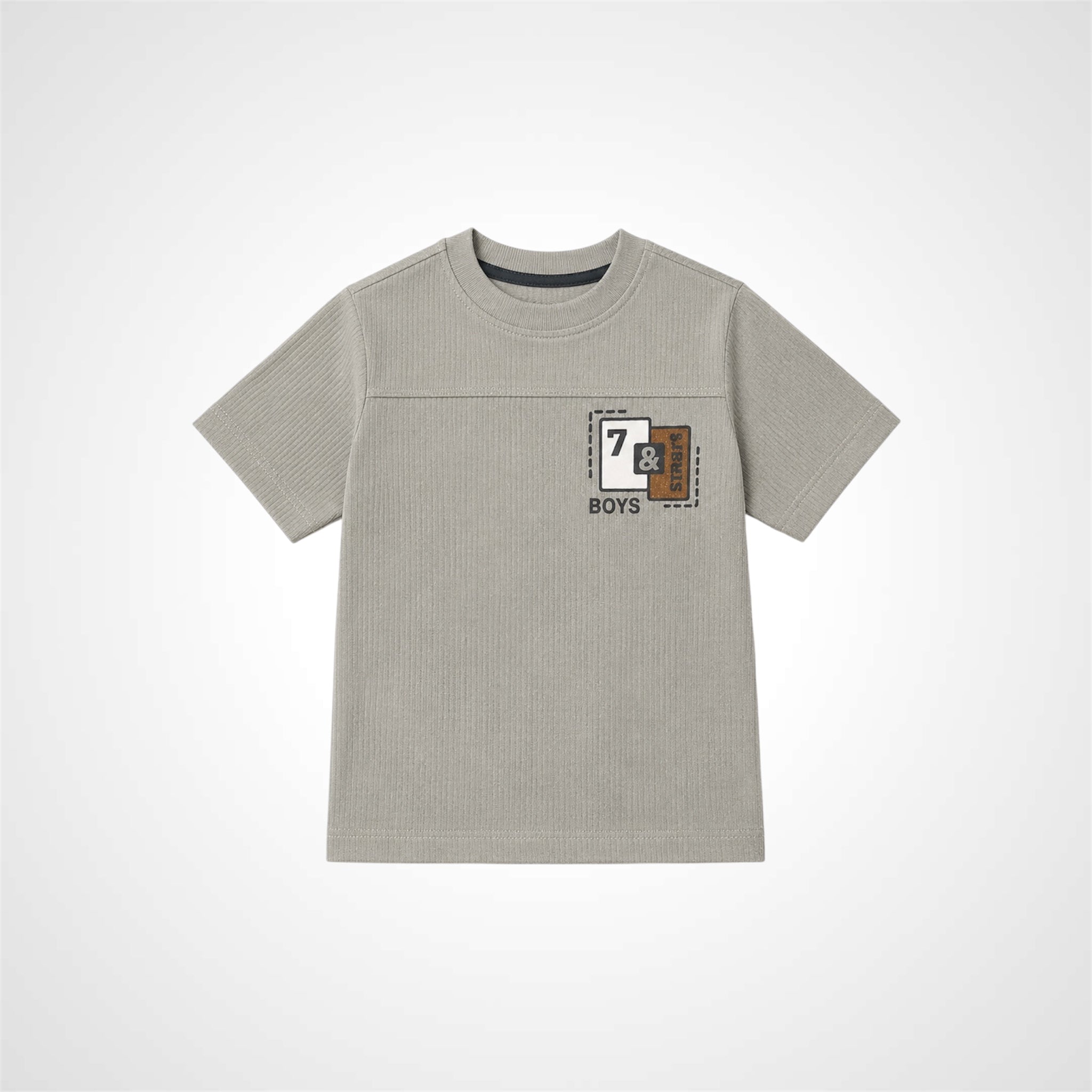 Boys short sleeve ribbed cotton t-shirt with chest graphic print and crew neck.