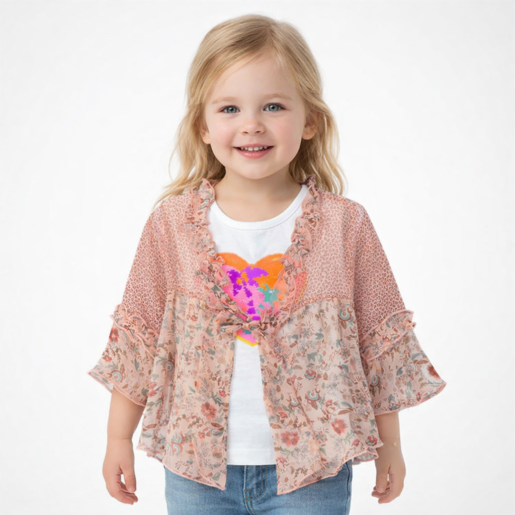 Cute Peach Ruffled Shrug and Tee Comb
