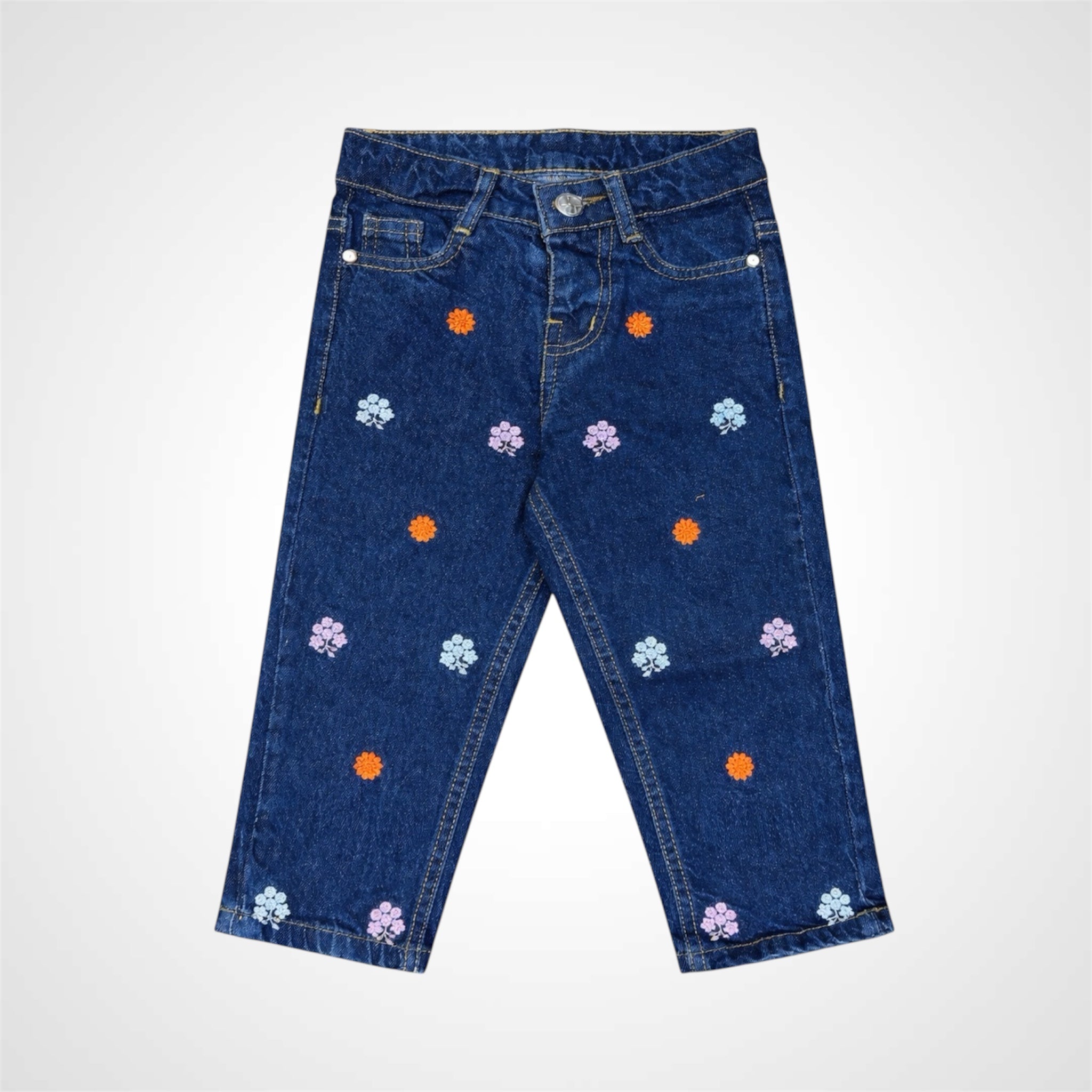 Floral Embroidered baggy-Fit Denim Jeans for Girls - Stylish Kids' Wear