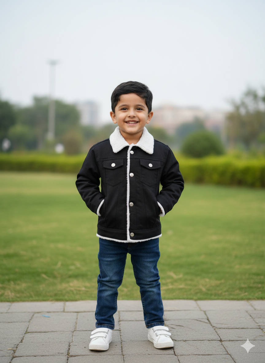 Kids' Sherpa-Lined Brown Suede/Suedette Trucker Jacket