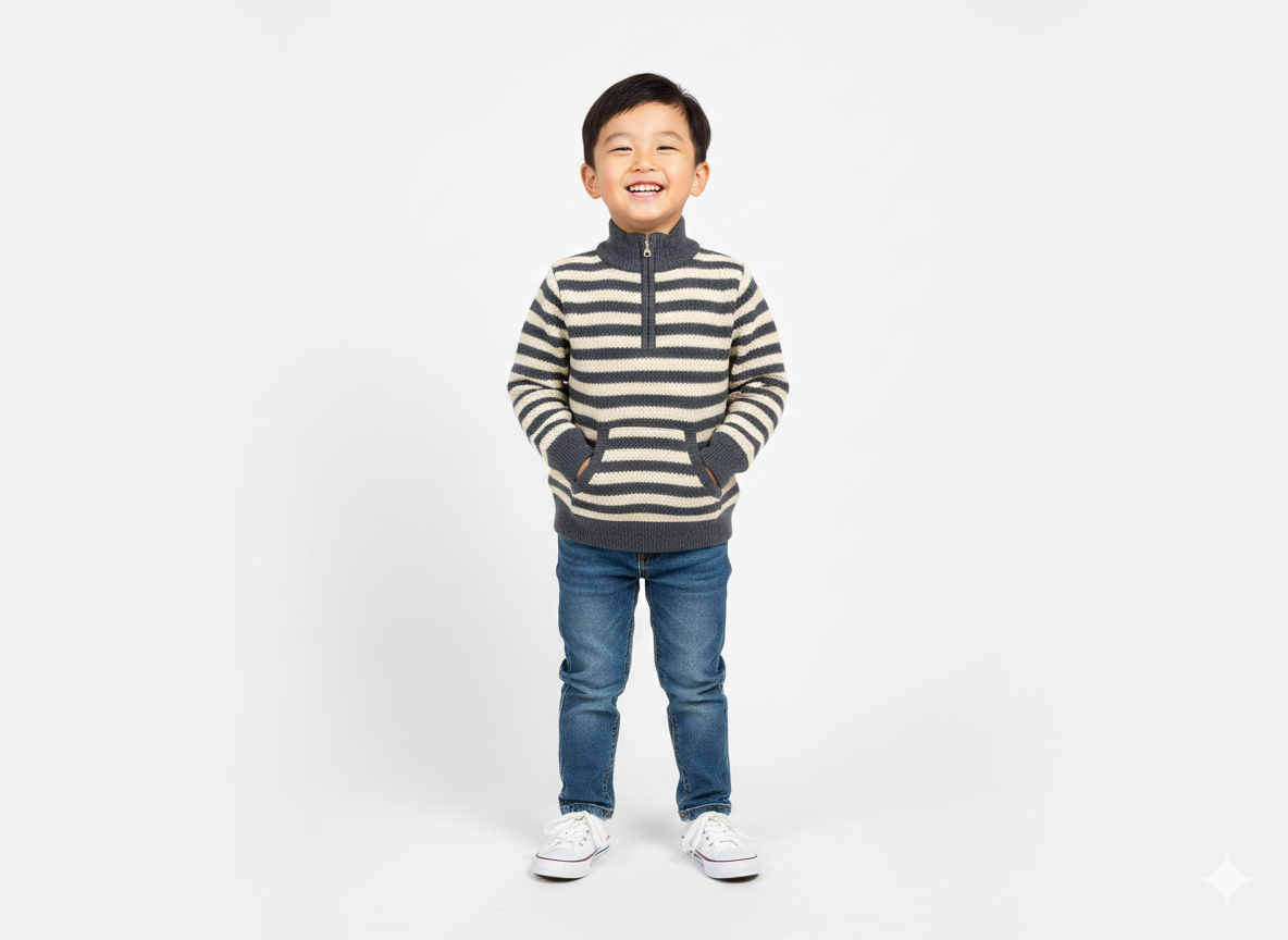 Stylish Boys' Wool Blend Half-Zip Pullover Jumper