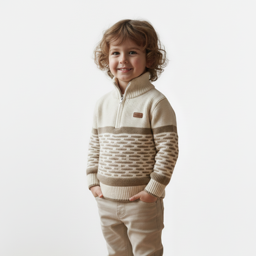 Cozy Nordic-Knit Quarter-Zip Sweater for Toddlers