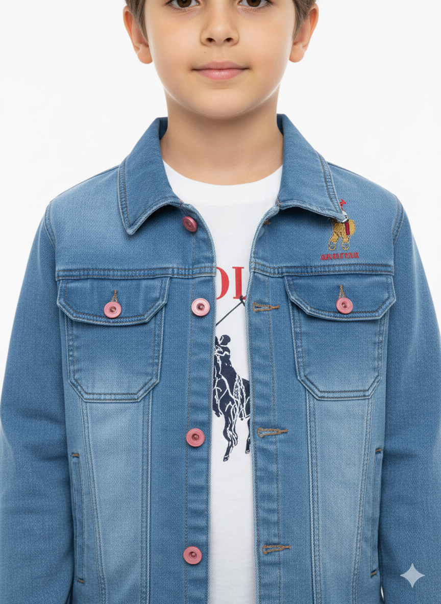 Boys' Premium Light Wash Denim Shirt – Classic Fit Jean shirtfor Kids