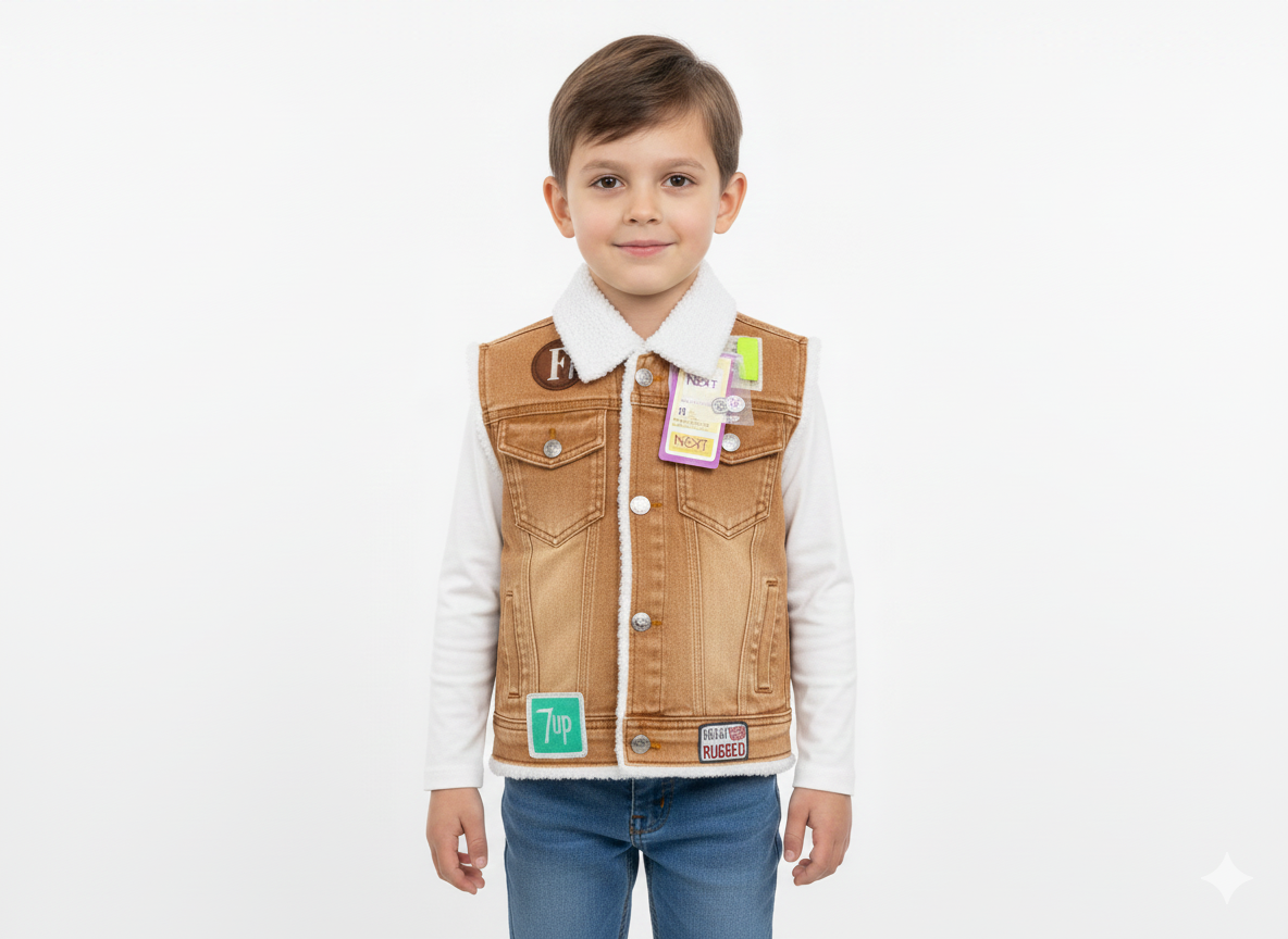 Kids' Sleeveless Winter Gilet with Faux Fur Collar jacket