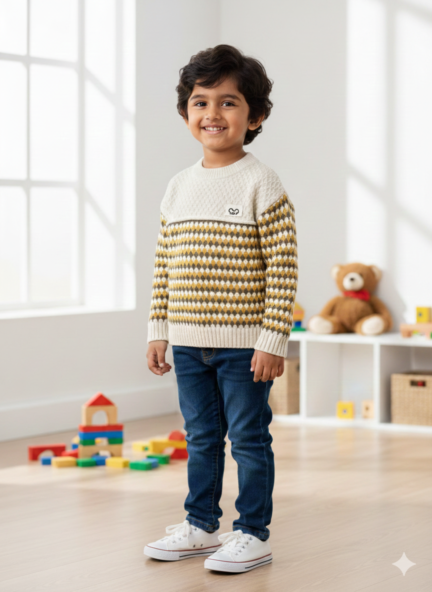 Stylish Yellow and Brown Knitted Sweater for Kids