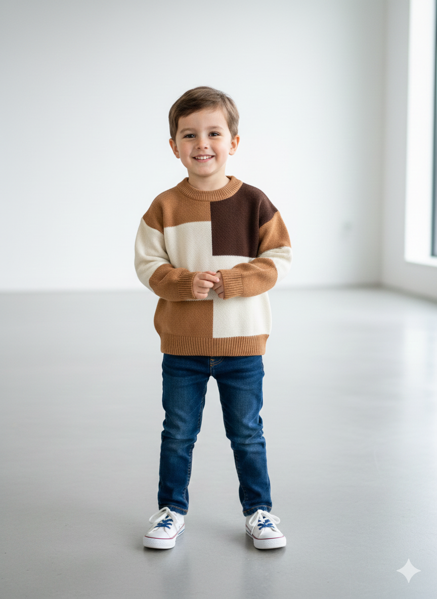 Color Block Patchwork Knit Sweater for Boys