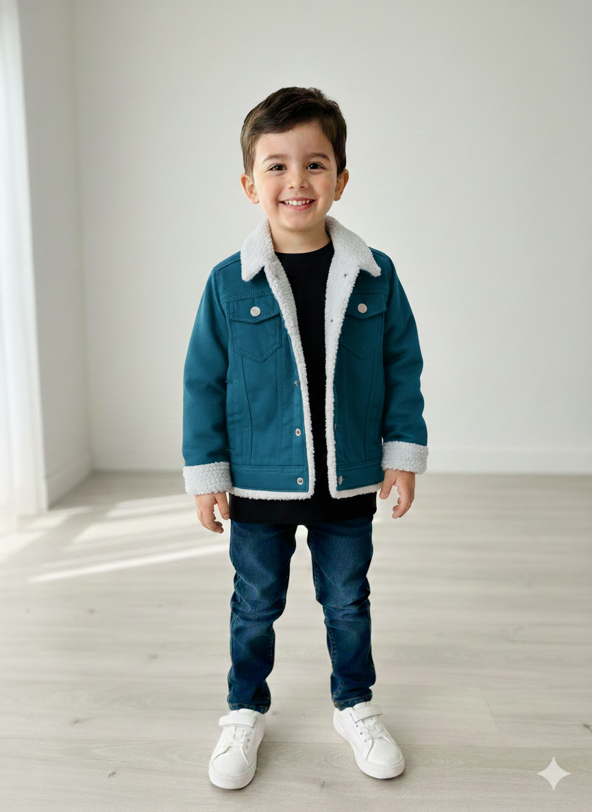 Kids' Sherpa-Lined Brown Suede/Suedette Trucker Jacket