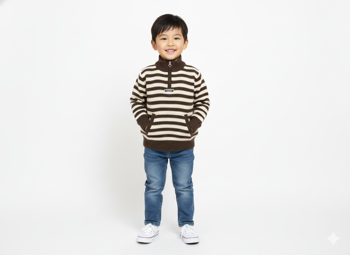 Stylish Boys' Wool Blend Half-Zip Pullover Jumper