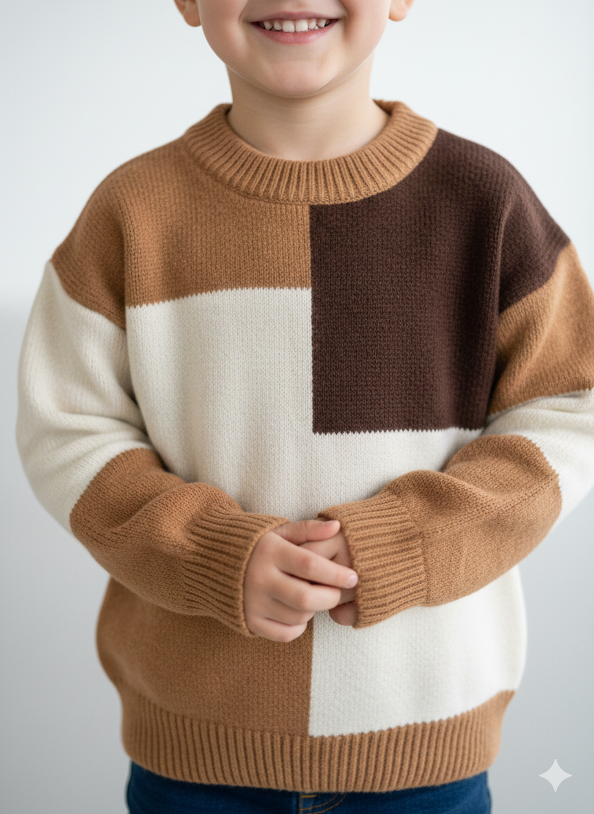 Color Block Patchwork Knit Sweater for Boys