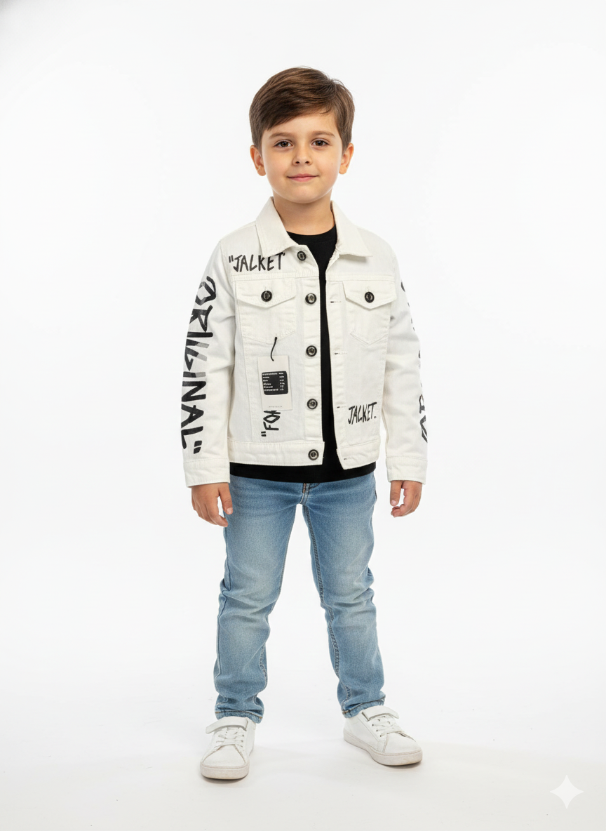 "Original" Graffiti Print White Denim Jacket