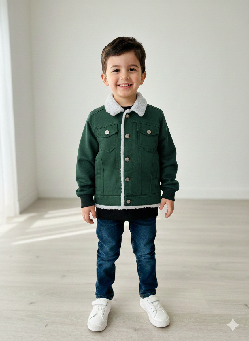 Kids' Sherpa-Lined Brown Suede/Suedette Trucker Jacket