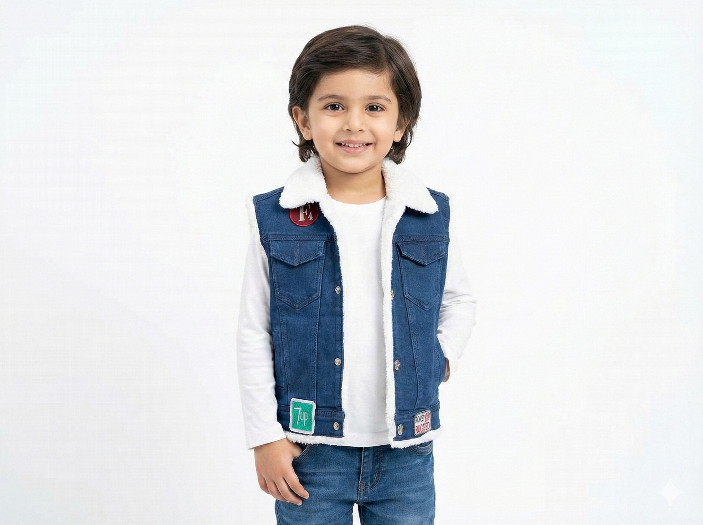 Kids' Sleeveless Winter Gilet with Faux Fur Collar jacket