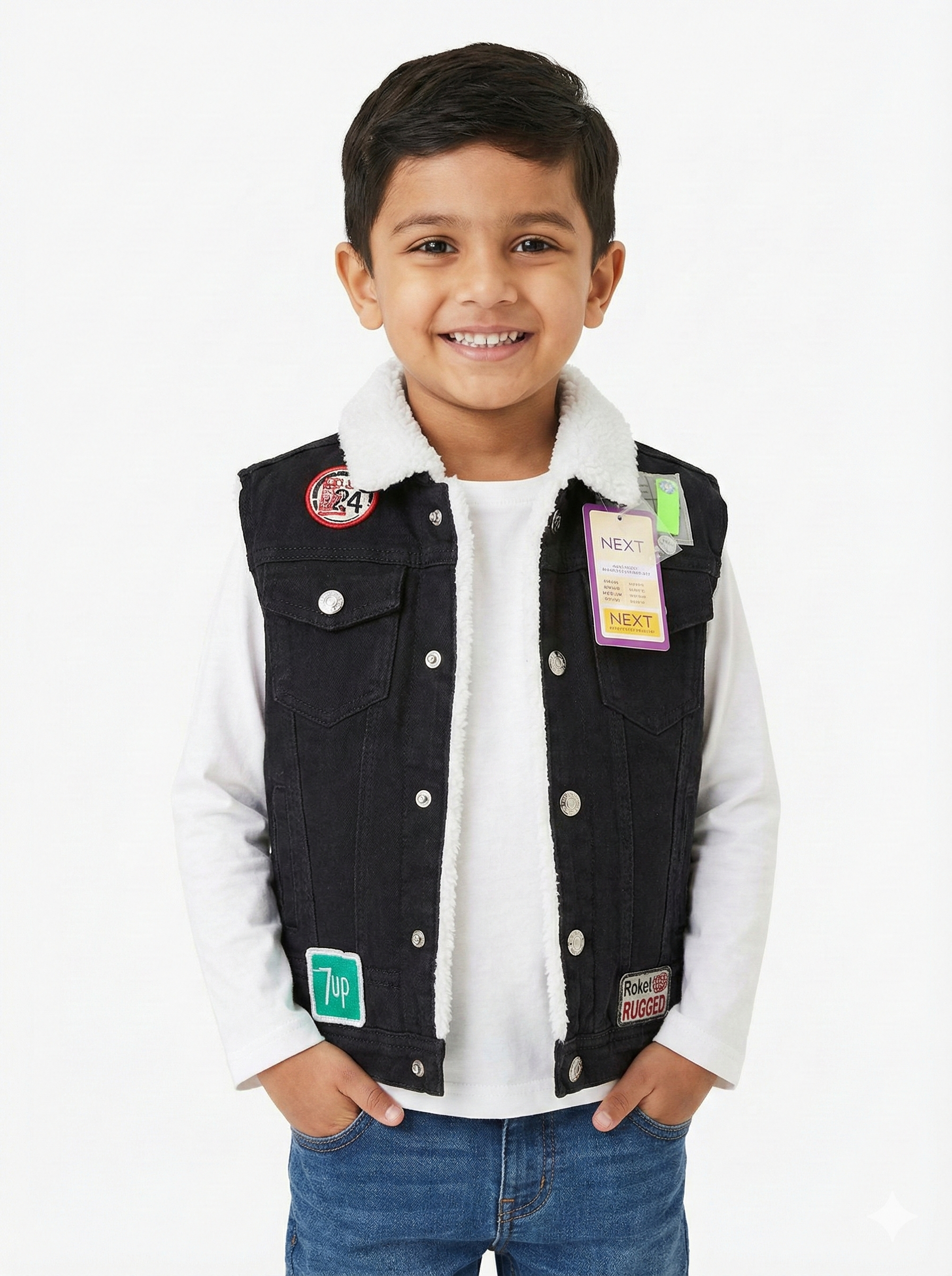 Kids' Sleeveless Winter Gilet with Faux Fur Collar jacket