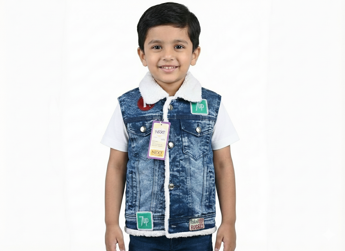Kids' Sleeveless Winter Gilet with Faux Fur Collar jacket