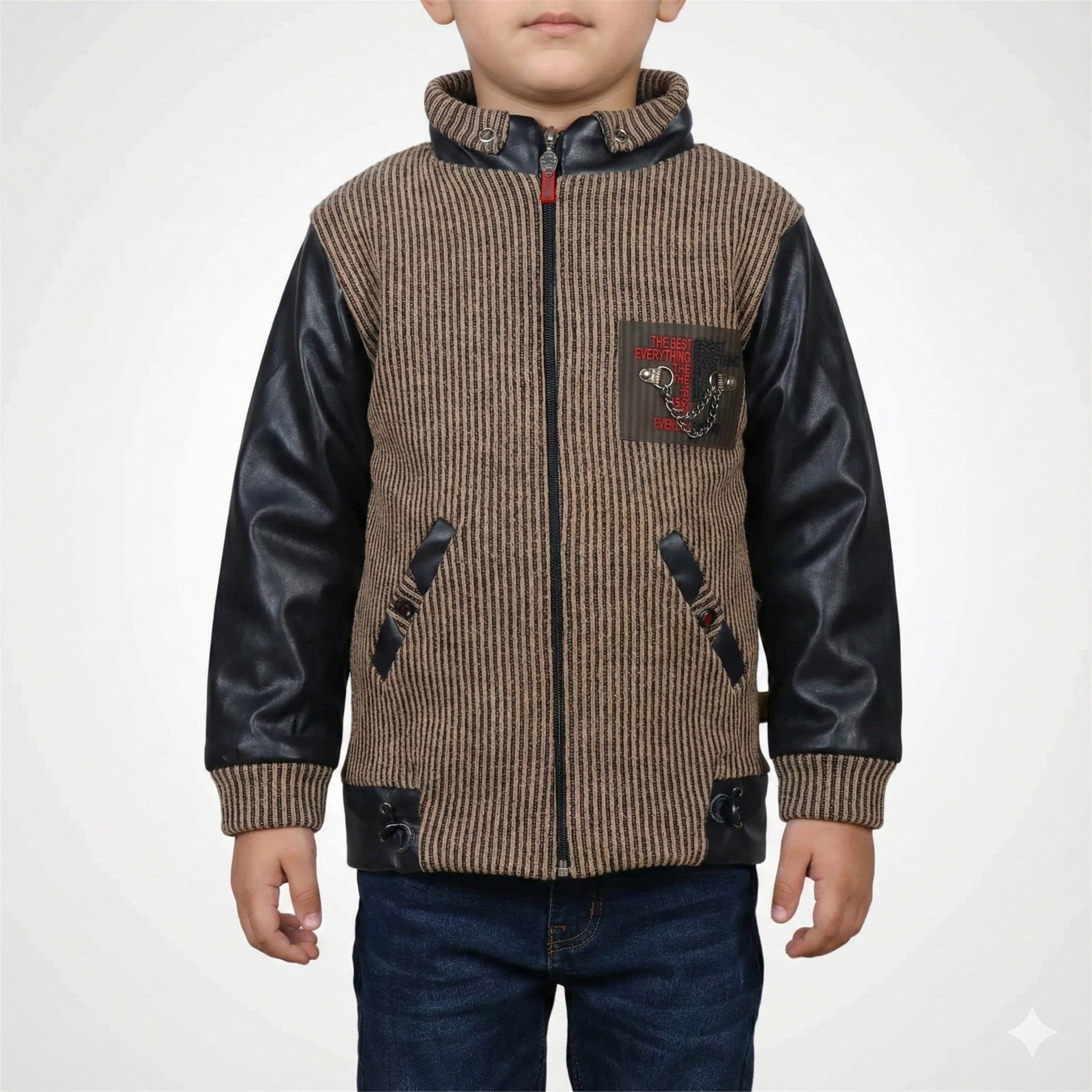 Boys' Zip Jacket with Leather-Look Sleeves