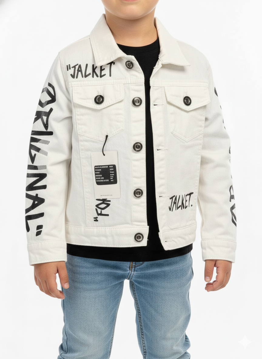 "Original" Graffiti Print White Denim Jacket