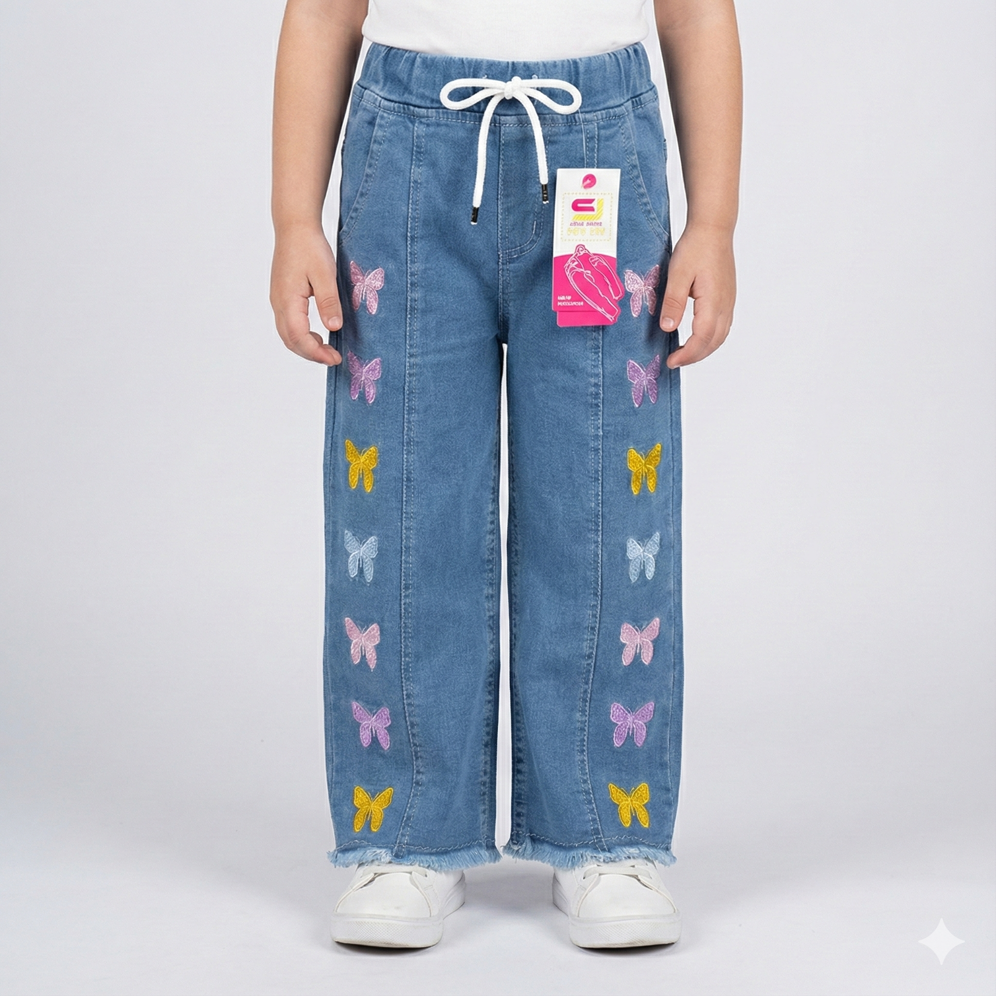 Girls Baggy Pent with Whimsical Butterfly Embroidery