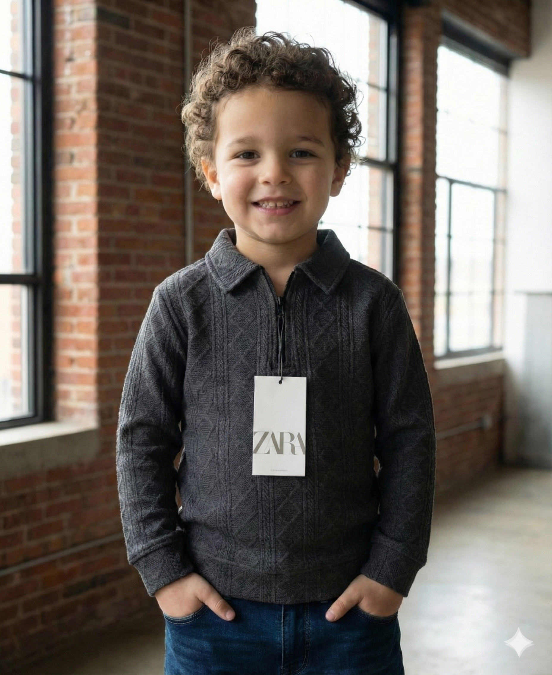 Premium Beige Textured Quarter-Zip Sweater for Boys