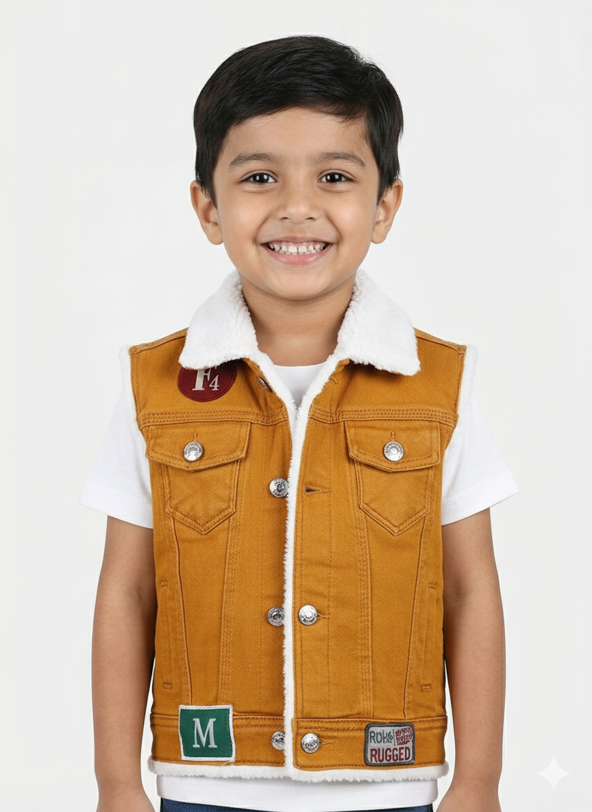 Kids' Sleeveless Winter Gilet with Faux Fur Collar jacket
