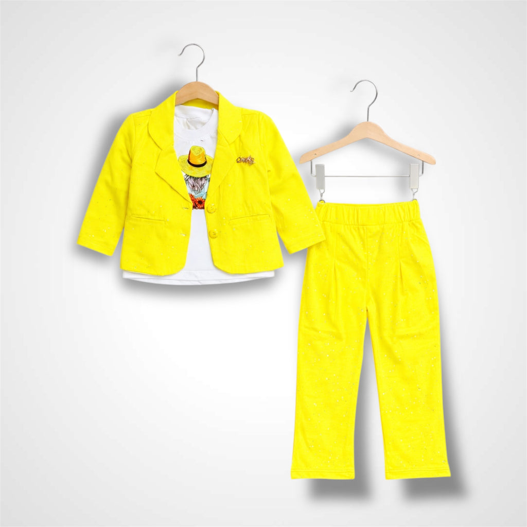 Girls' Stylish 3-Piece China Lycra Blazer Set | Comfortable Stretch Fit