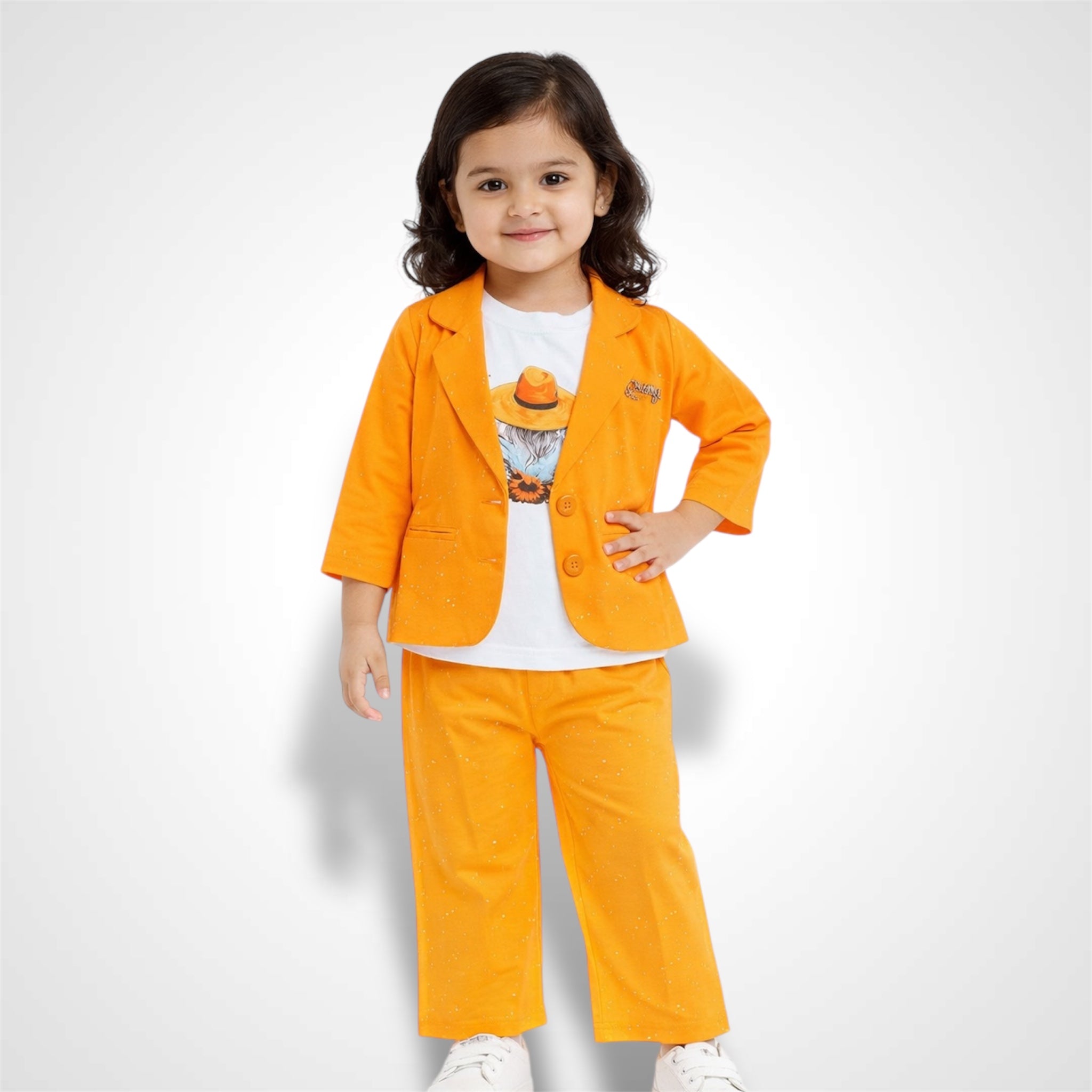 Girls' Stylish 3-Piece China Lycra Blazer Set | Comfortable Stretch Fit