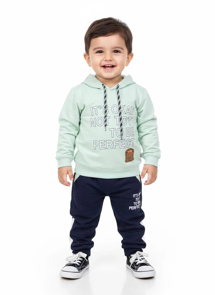 Toddler Boys' Cotton Blend Tracksuit Set with sky"It's Okay Not To Be Perfect" Hoodie and Navy Jogger Pants